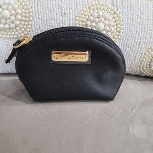 St John Coin Purse Black Nylon Fabric Zipper Logo Goldtone Hardware